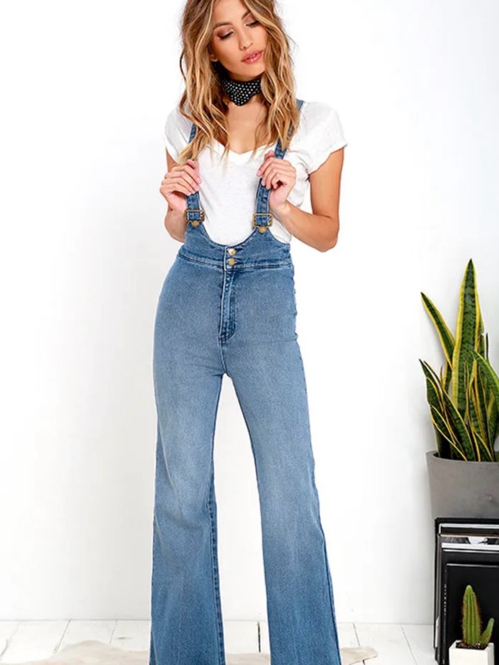 ROLLA'S Light Blue High-Waist Flared Denim Overalls